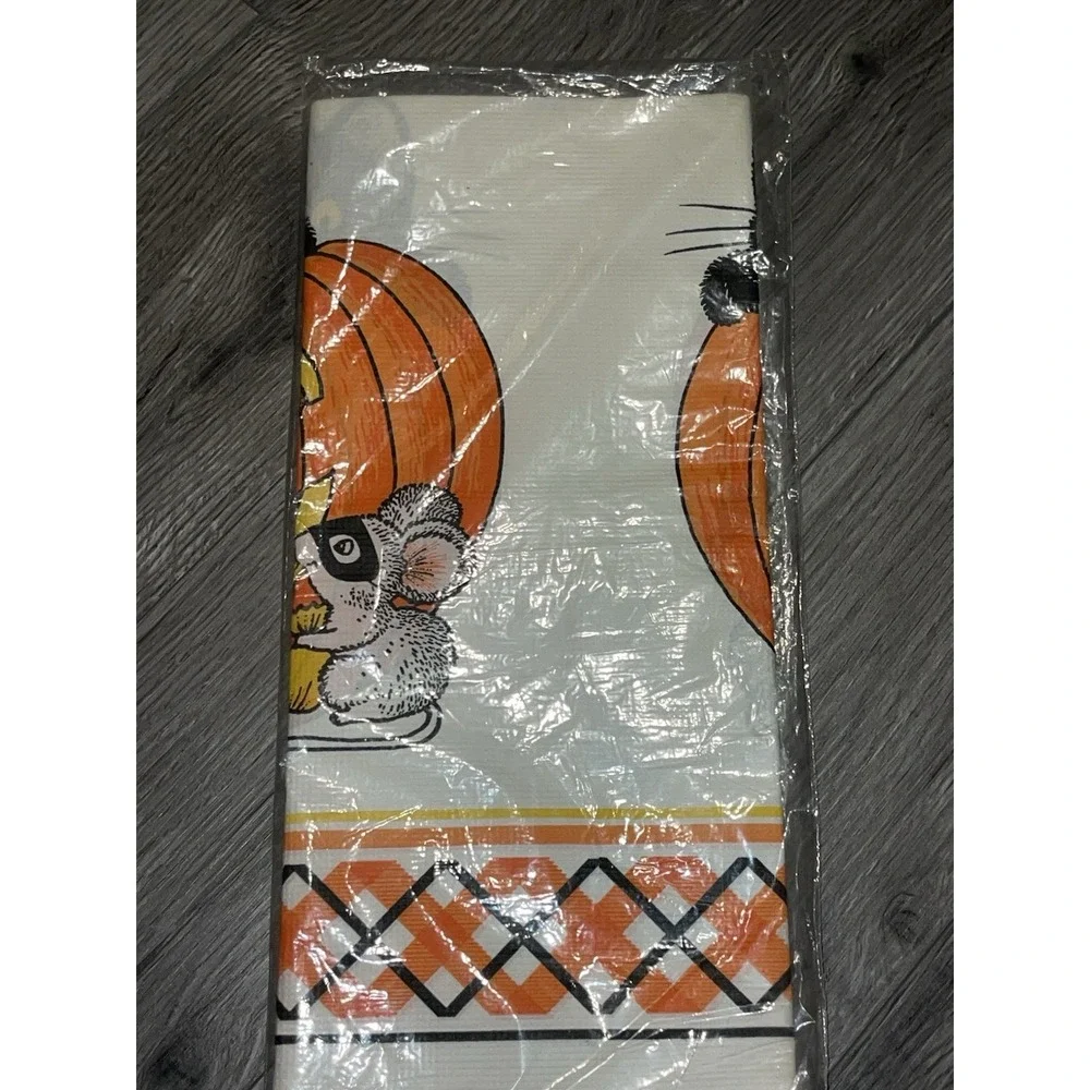 Vintage Halloween Paper Table Cover Black Cat In A Pumpkin & Masked‎ Mouse USA